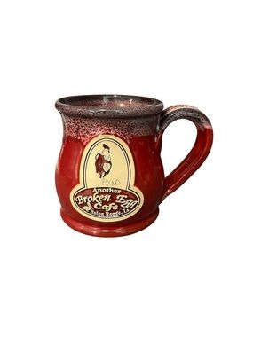 Deneen Pottery Another Broken Egg Baton Rouge LA  12 oz Hand Thrown Red Mug
